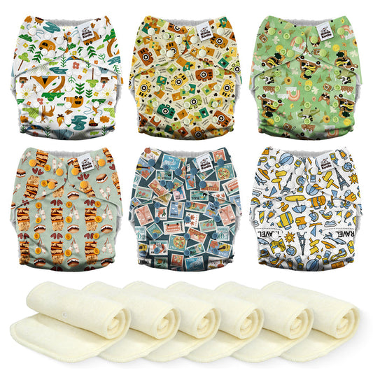 POCKET DIAPER 3.0 WITH INSERTS - 6 PACK(Little Camper)