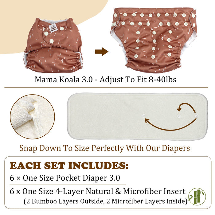 POCKET DIAPER 3.0 WITH INSERTS - 6 PACK(Little Camper)