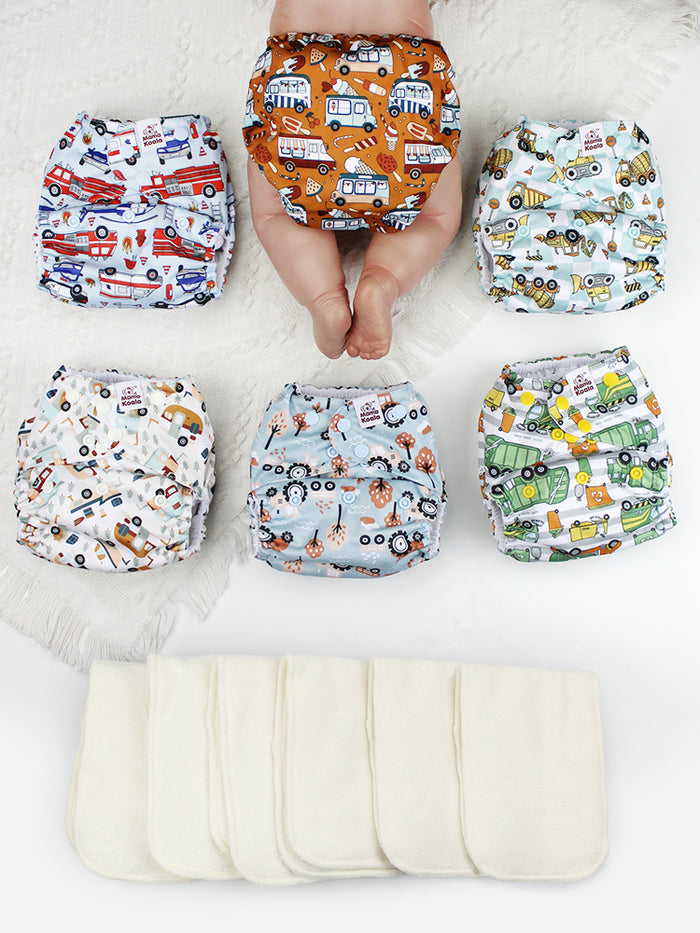 POCKET DIAPER 3.0 WITH INSERTS - 6 PACK(Vroom Crews)