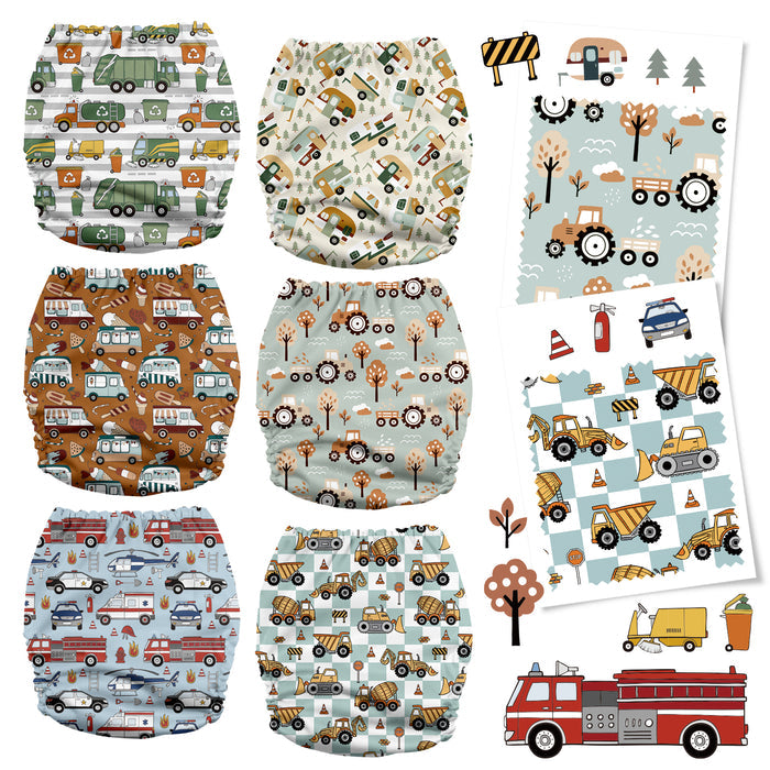 POCKET DIAPER 3.0 WITH INSERTS - 6 PACK(Vroom Crews)