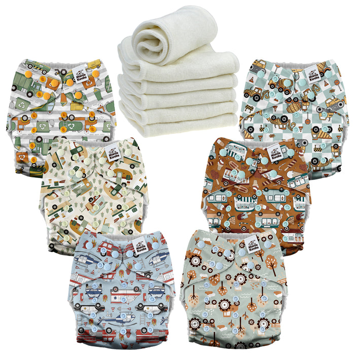 POCKET DIAPER 3.0 WITH INSERTS - 6 PACK(Vroom Crews)