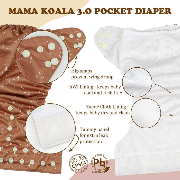 POCKET DIAPER 3.0 WITH INSERTS - 6 PACK(Wild Gentle Ones)