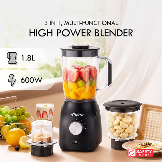 PowerPac High Power Blender, 3 IN 1 Multi-functional Blender with Dry Mill, Mincer Filter (PPBL200A)
