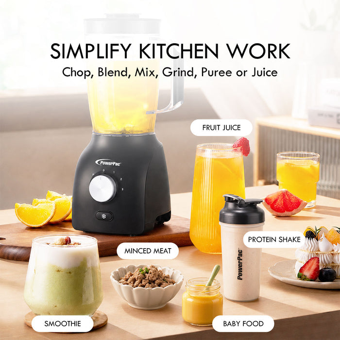 PowerPac High Power Blender, 3 IN 1 Multi-functional Blender with Dry Mill, Mincer Filter (PPBL200A)