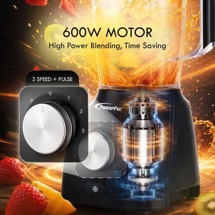 PowerPac High Power Blender, 3 IN 1 Multi-functional Blender with Dry Mill, Mincer Filter (PPBL200A)
