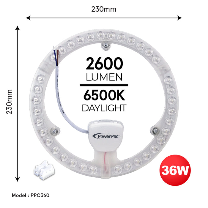 PowerPac LED Ceiling Lamp, Round Light, Circular Tube 36 Watts Daylight (PPC360)