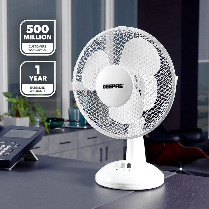 Quiet 9-Inch White Electric Portable Desk Fan