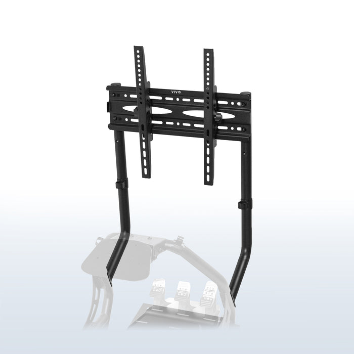 Gaming TV mount for racing simulator cockpit seat.