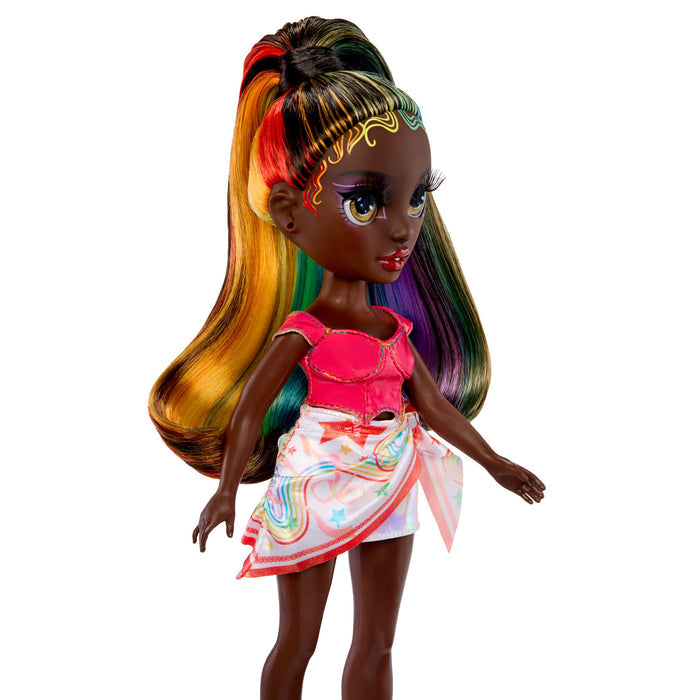 Iris with dark hair and rainbow highlights on a white background