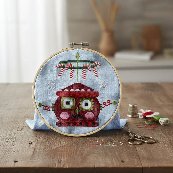 Red Christmas Robot Counted Cross Stitch Leaflet