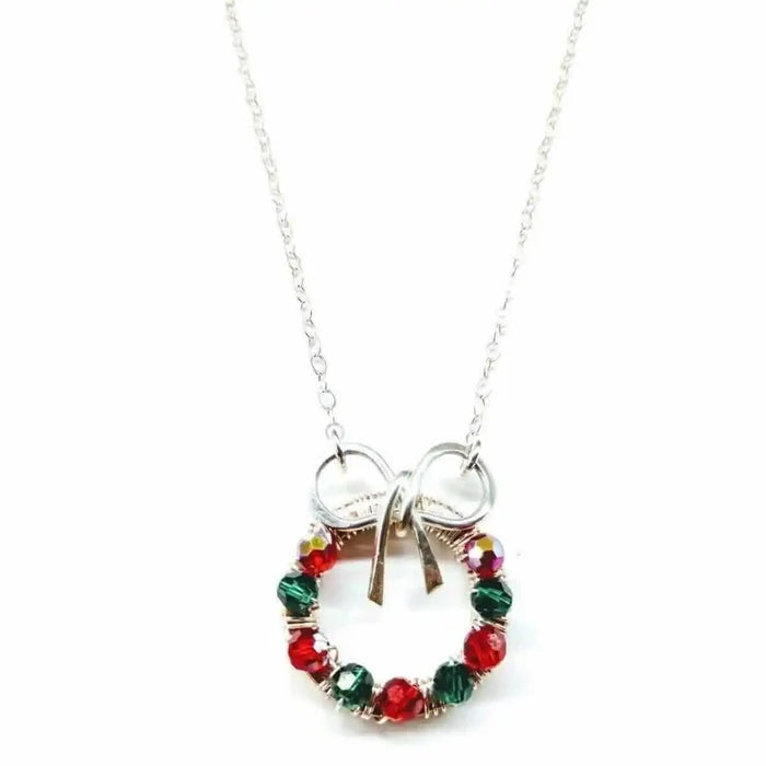 Red Green Crystal Christmas Wreath Necklace Special Edition with festive colors and elegant design.