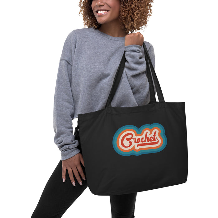 Retro Crochet - Large Organic Tote Bag