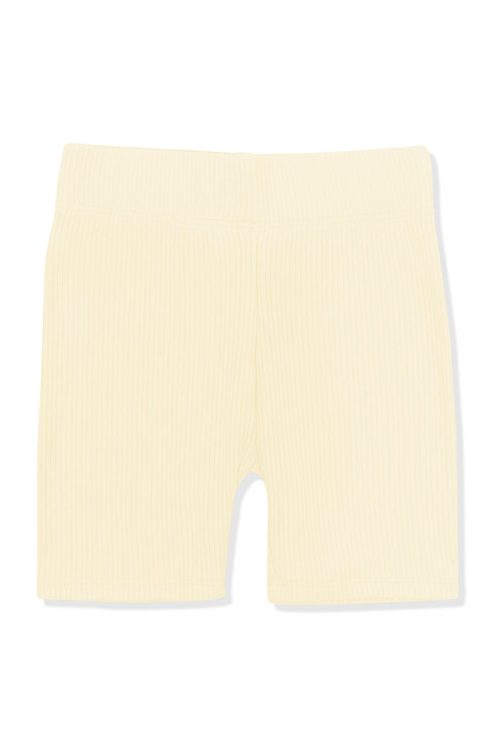 Product photo of the Ribbed Toddler Biker Shorts in Chamomile shown on a white background
