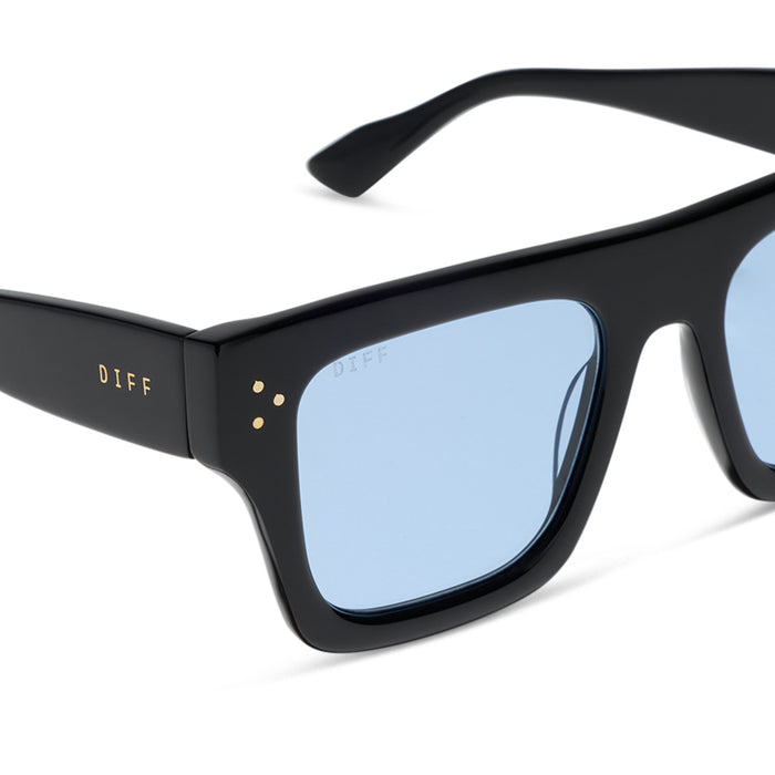 diff eyewear featuring the roberts  sunglasses with a black acetate frame and light blue tint lenses detailed view