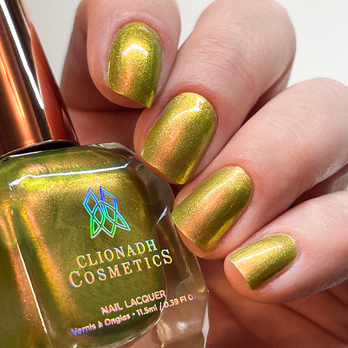Close up of nails done with Royal Pear Nail Lacquer on fair skin tone