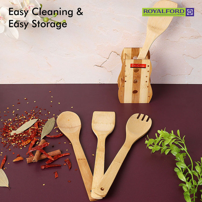 Royalford | Wooden Bamboo Kitchen Utensil Set Royalford