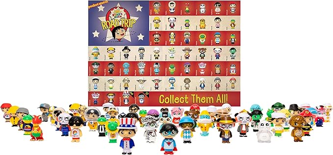 Ryan’s World Road Trip 53 pc Complete Figure Set + Bonus Figure, Mystery Figures For All 50 States, Ultra-Rare Figures, Surprise Exclusive Micro Figure, State Stickers, USA Map