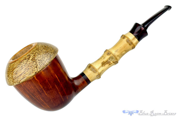 Blue Room Briars is proud to present this Sergey Cherepanov Pipe 1/8 Bent Bamboo Briar Calabash with Brindle