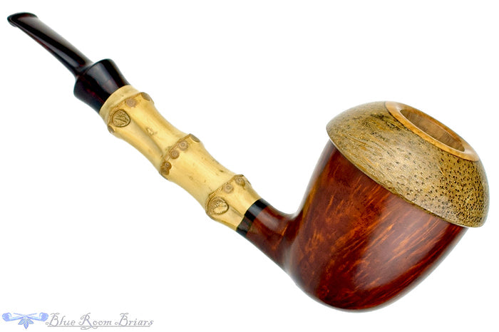 Blue Room Briars is proud to present this Sergey Cherepanov Pipe 1/8 Bent Bamboo Briar Calabash with Brindle