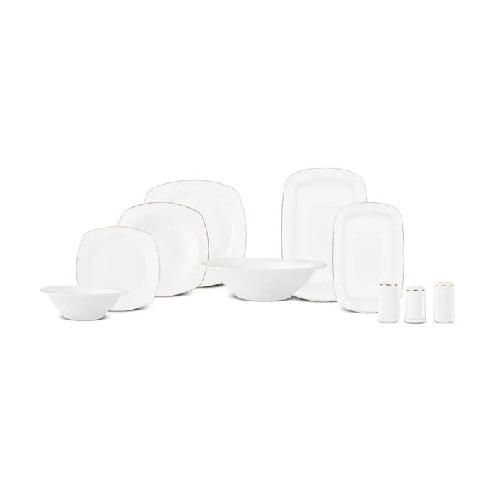 Service de Table Karaca Timeless 59 Pièces en Porcelaine Demi-Carré pour 12 Personnes, Or