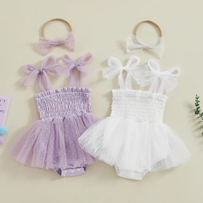 SHAYA Smocked Polka Dot Tulle Romper