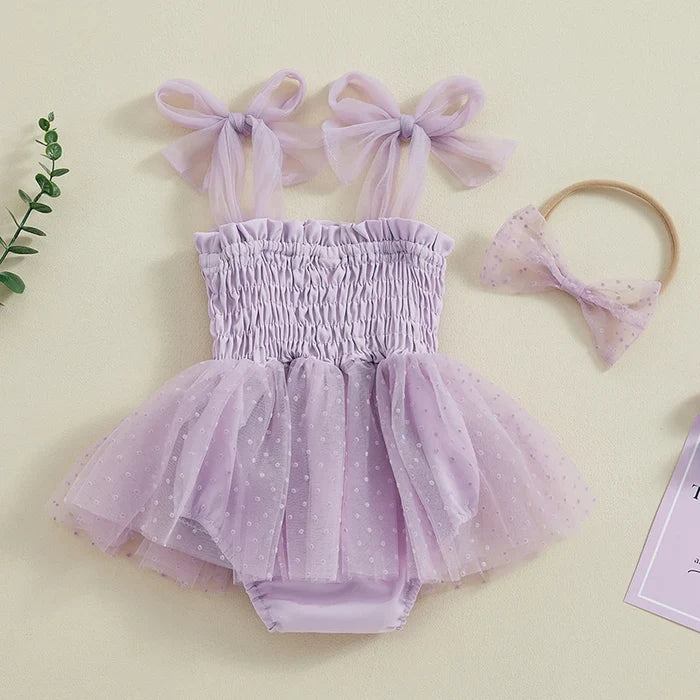 SHAYA Smocked Polka Dot Tulle Romper