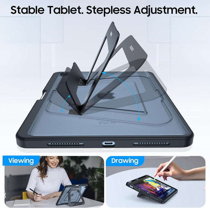 Shockproof Case for iPad Air 11 (M4/M3/M2 Chip) w/Multi-Angle Kickstand, Slim Frosted Back Cover | Fintie