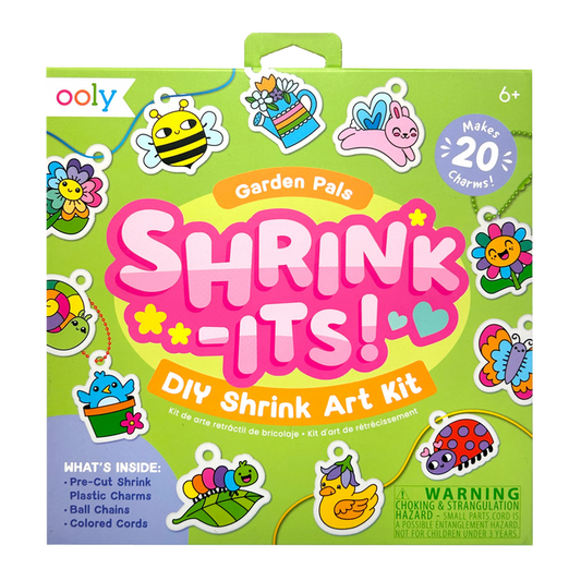 Front of packaging OOLY Shrink-its! DIY Shrink Art Kit - Garden Pals