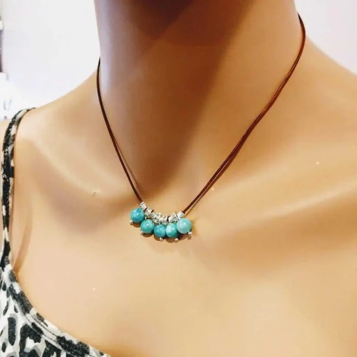 AMD1195 Silver Green Blue Shell Bead Charm LeatherJewelryNecklace$ 69.00Alexa Martha Designs