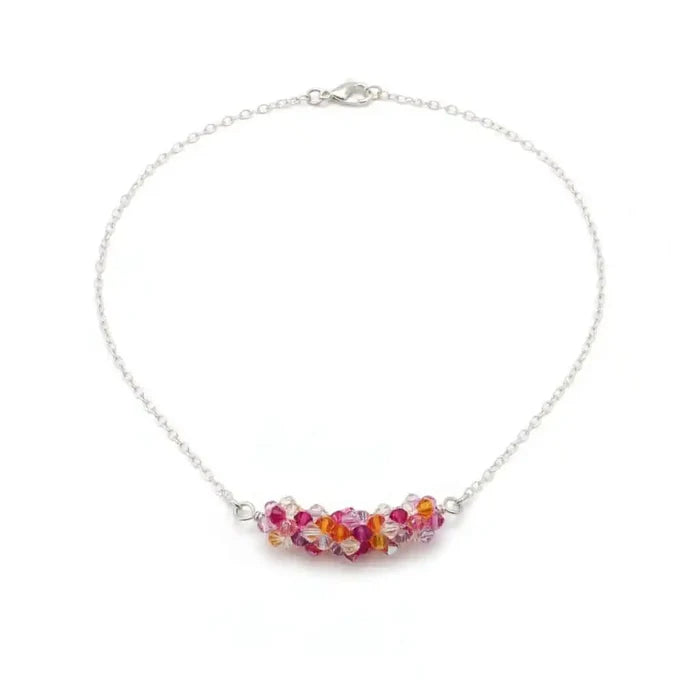 Silver Multi Color Spring Blossom Crystal Necklace showcasing vibrant Swarovski crystals in a handmade design.