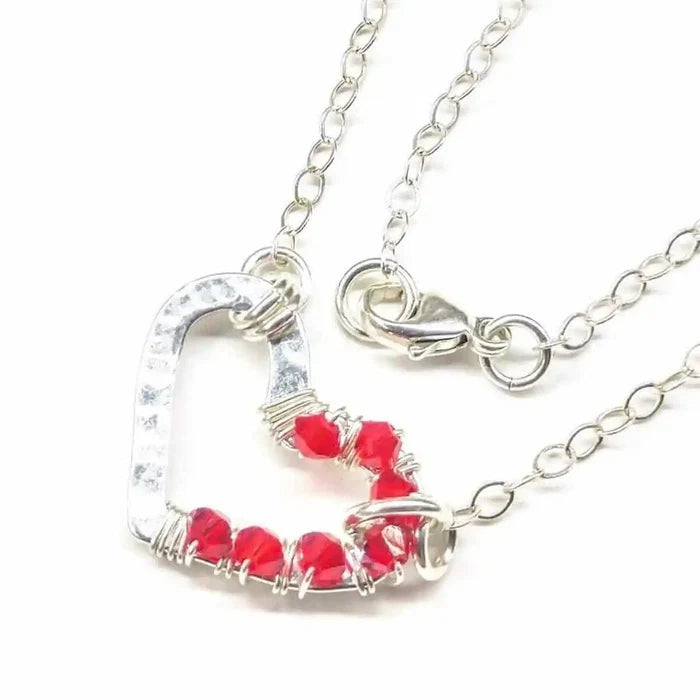 AMD1011 Silver Red Crystal Hammered Heart Necklace AlexaJewelryNecklace$ 52.00Alexa Martha Designs