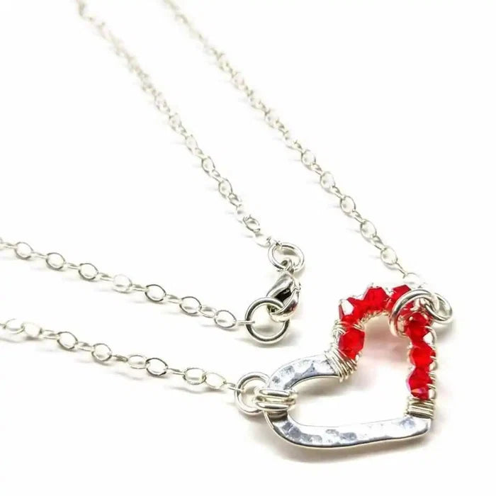 AMD1011 Silver Red Crystal Hammered Heart Necklace AlexaJewelryNecklace$ 52.00Alexa Martha Designs