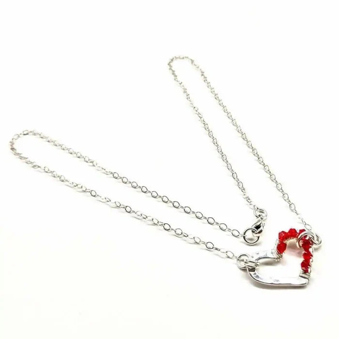 AMD1011 Silver Red Crystal Hammered Heart Necklace AlexaJewelryNecklace$ 52.00Alexa Martha Designs