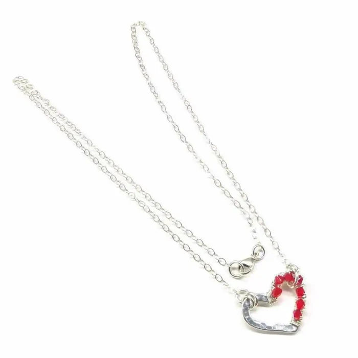 AMD1011 Silver Red Crystal Hammered Heart Necklace AlexaJewelryNecklace$ 52.00Alexa Martha Designs