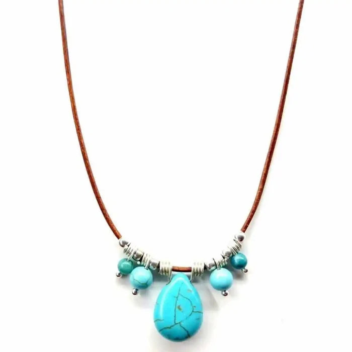 AMD1196 Silver Turquoise Drop Bead Charm Leather NecklaceJewelryNecklace$ 69.00Alexa Martha Designs