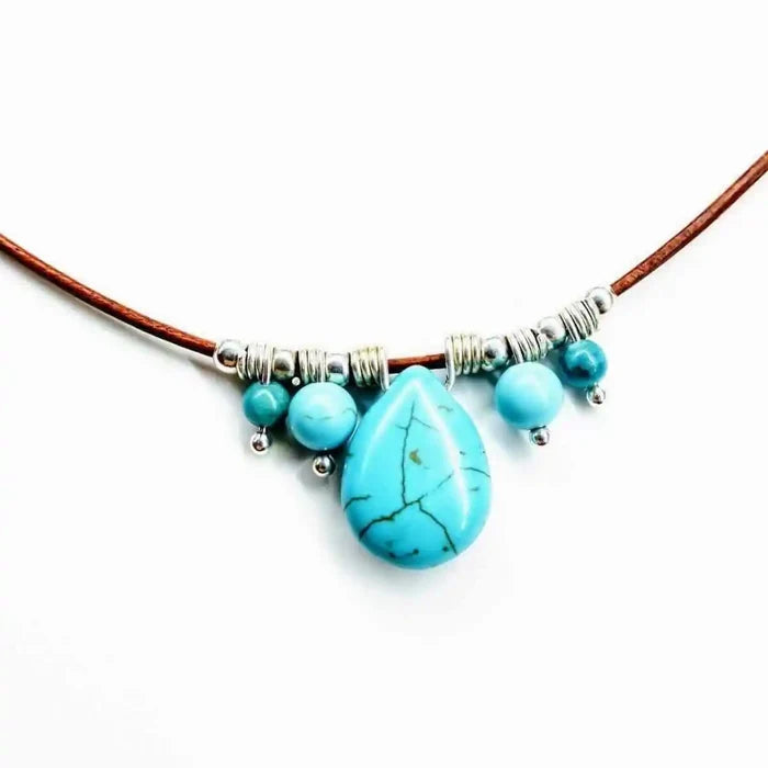 AMD1196 Silver Turquoise Drop Bead Charm Leather NecklaceJewelryNecklace$ 69.00Alexa Martha Designs