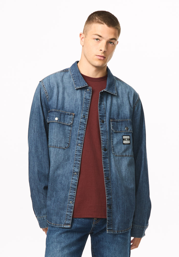 Simon Men's Oversized Denim Work Shirt, Blue Denim - BM26291