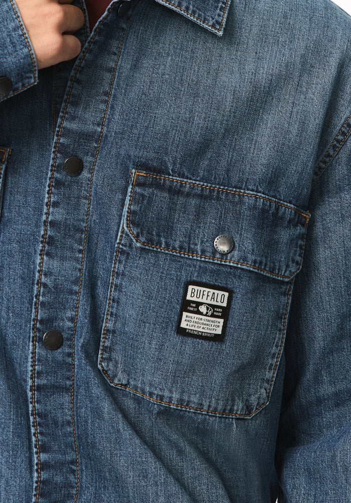 Simon Men's Oversized Denim Work Shirt, Blue Denim - BM26291