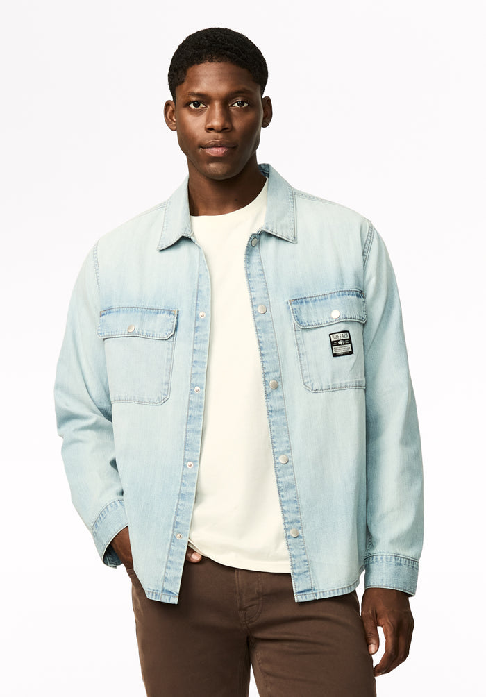 Simon Men's Oversized Denim Work Shirt, Light Blue Wash - BM26290