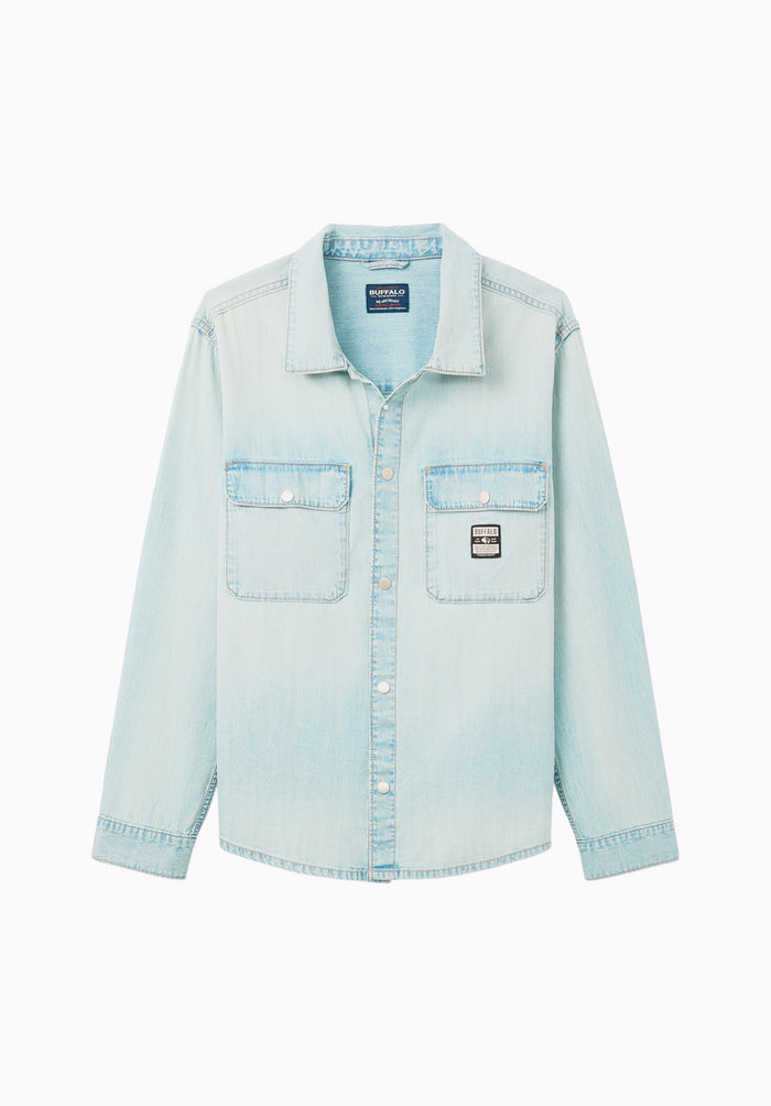 Simon Men's Oversized Denim Work Shirt, Light Blue Wash - BM26290