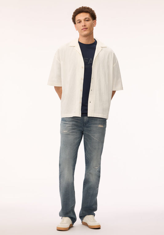 Buffalo Men Shirts White Woven Woven Long Sleeve Relaxed Fit Open Collar