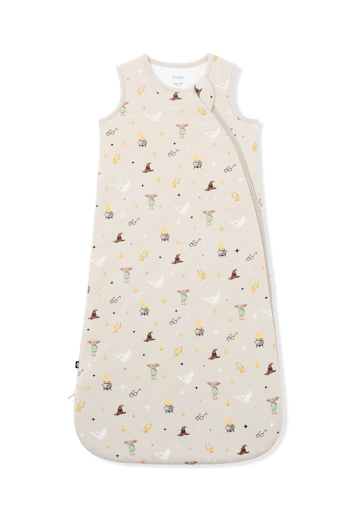 Beige sleep bag with Harry Potter print on a white background