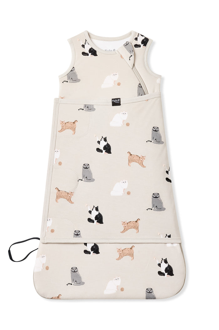 Sleep Bag Swaddler in Fluffy Cat 1.0 shown swaddled