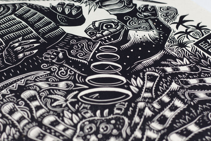 Son of Godzilla Linocut Poster