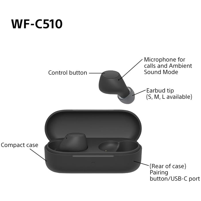 Sony WF-C510 True Wireless Bluetooth In Ear Headphones Black Black