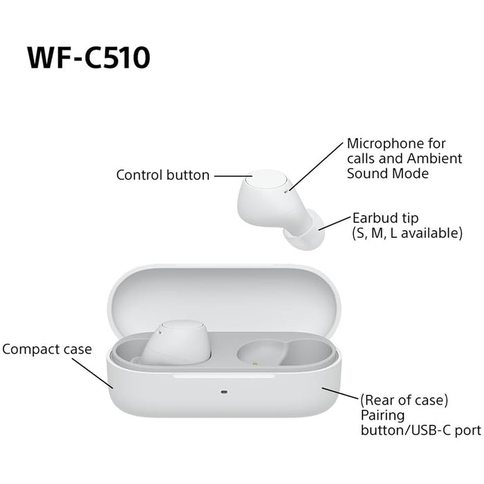 Sony WF-C510 True Wireless Bluetooth In Ear Headphones White White