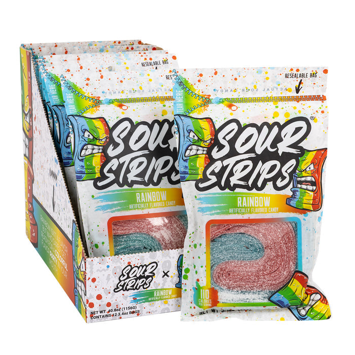 Sour Strips Rainbow Sour Candy Peg Bag - 12 Count