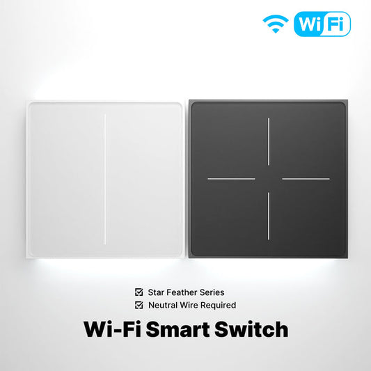 Star Feather Series WiFi Smart Switch Push Button With Neutral Wire Light Scene 2in1 Switch EU Version