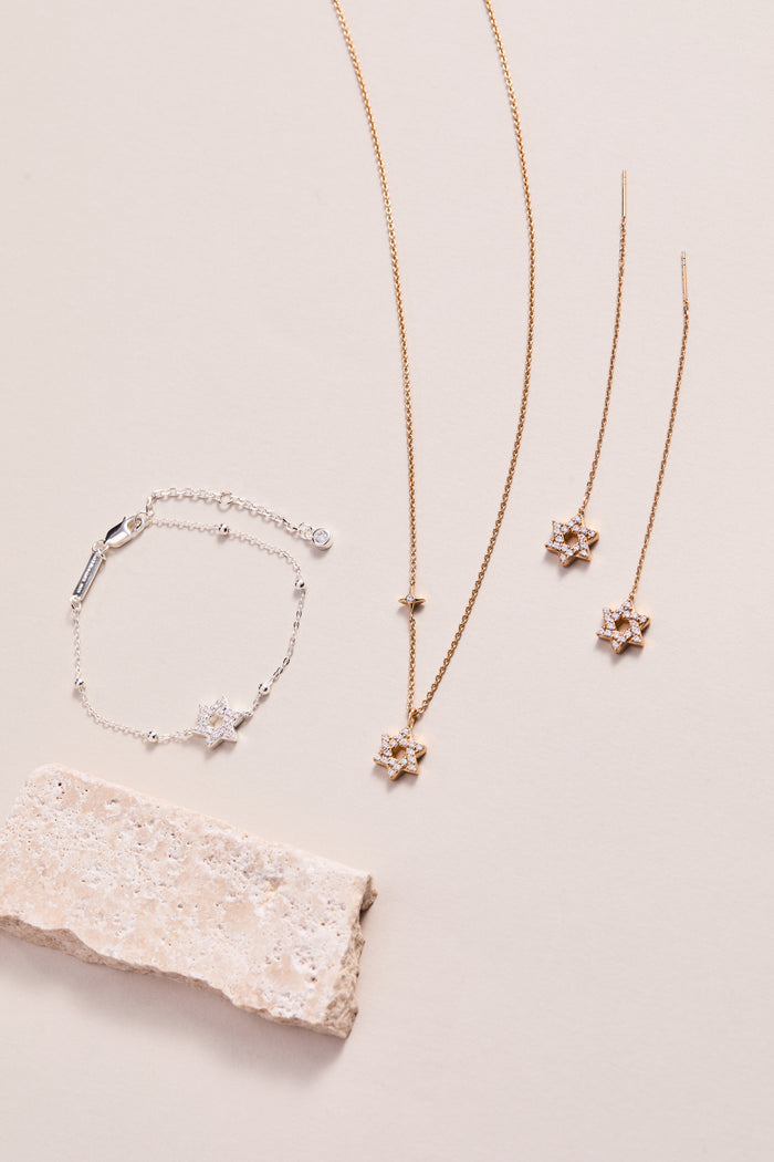 Star of David Delicate Pave Crystal Threader Earrings