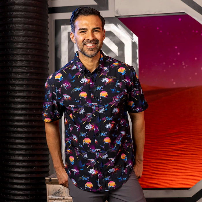 RSVLTS Star Wars Short Sleeve Shirt Star Wars™ "Synthwave Dogfight" – KUNUFLEX Short Sleeve Shirt Star Wars™ "Synthwave Dogfight" – KUNUFLEX Short Sleeve Shirt